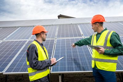 Technician Inspecting Panels